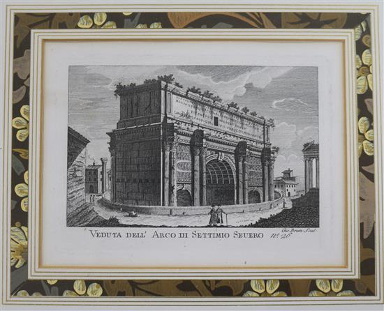 View of Rome aquatint and other prints, largest 44 x 61cm